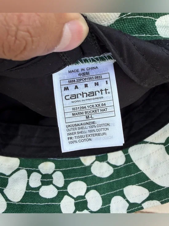 Marni x Carhartt WIP Floral Print Bucket Hat Green/White Size M-L - Picture 5 of 7